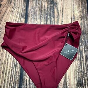 NWT Zaful Women's High Waisted Bikini Bottoms Size 8 Burgundy‎ Red